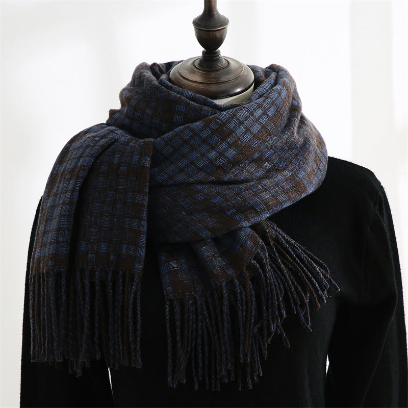 Women's New Thickened Warm Tassel Plaid Cashmere Scarves