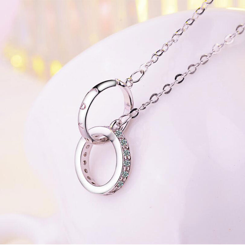 Double Ring Necklace Female Zircon Jewelry