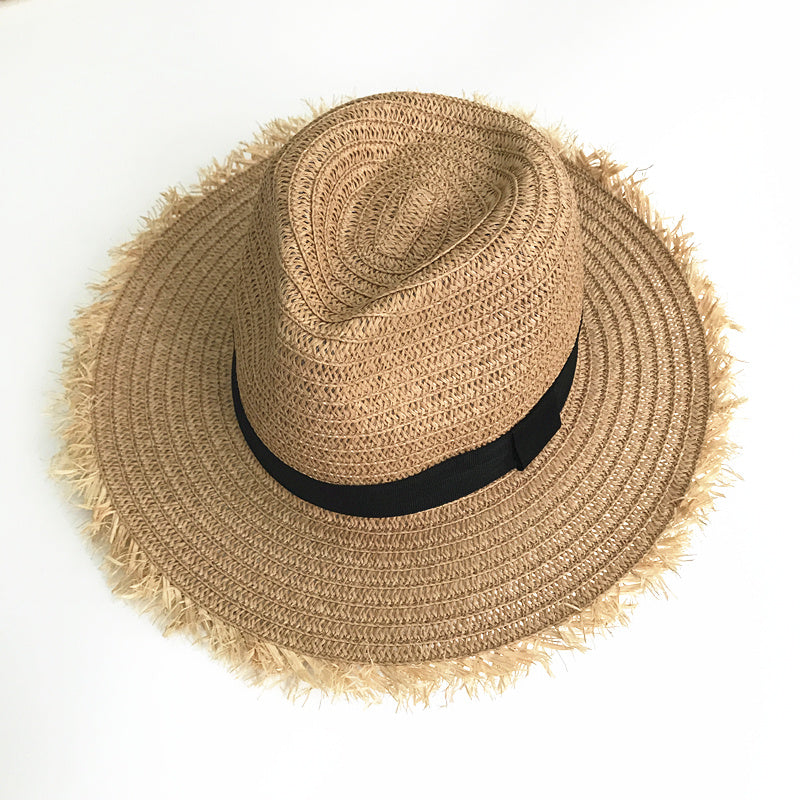 New Women Natural Wide Brim Burr Raffia Straw Hats