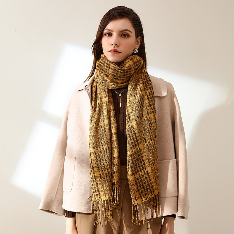 Women's New Thickened Warm Tassel Plaid Cashmere Scarves